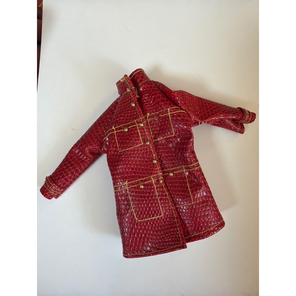 Vintage Mod Barbie Red Faux Snakeskin Trench Coat 1960s‎ Mattel Doll Clothes